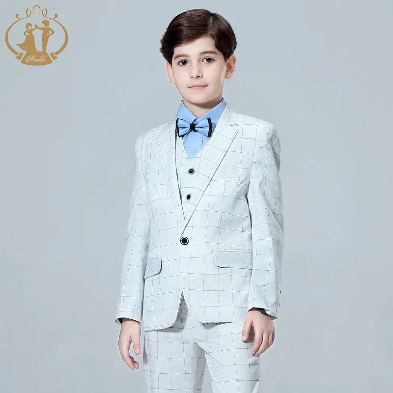 Luxury Kids Plaid Tuxedo Suit – 3-Piece Set