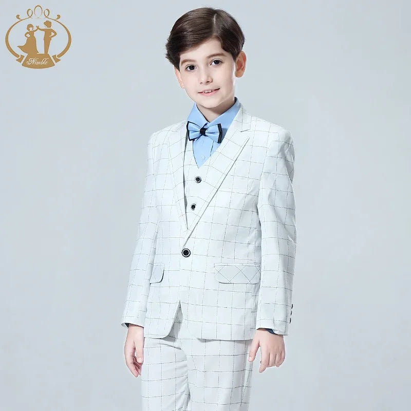 Luxury Kids Plaid Tuxedo Suit – 3-Piece Set