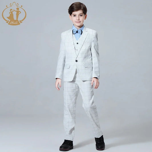 Luxury Kids Plaid Tuxedo Suit – 3-Piece Set